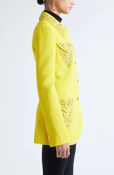 Versace Tailored Wool Crepe Jacket In Yellow