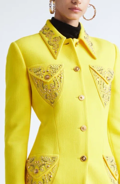 Versace Tailored Wool Crepe Jacket In Yellow