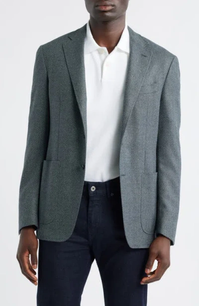 Canali Kei Trim Fit Grey Wool Herringbone Sport Coat In Gray