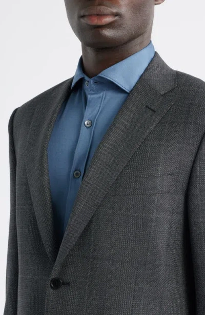 Canali Siena Regular Fit Charcoal Grey Glen Plaid Super 130s Wool Suit In Gray