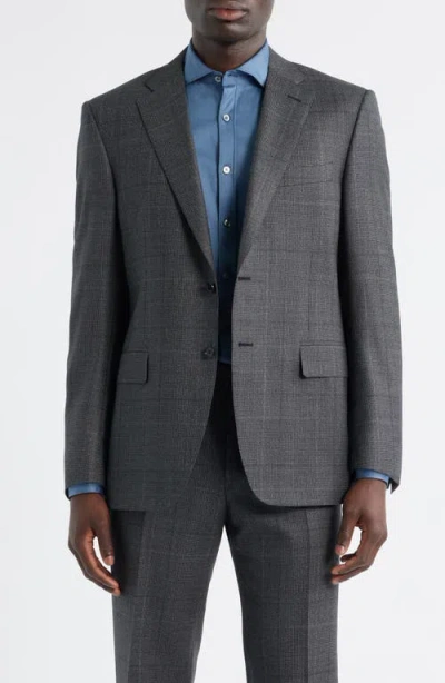 Canali Siena Regular Fit Charcoal Grey Glen Plaid Super 130s Wool Suit In Gray