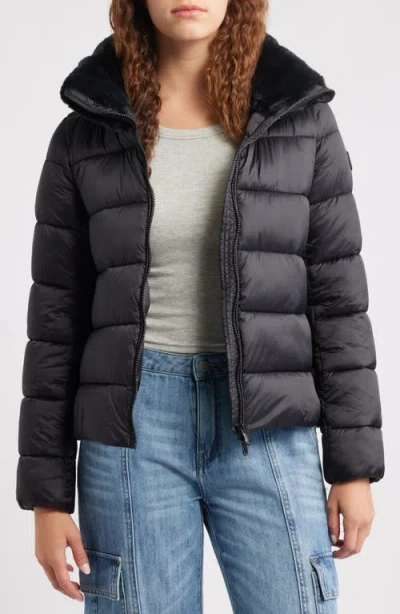 Save The Duck Cosmary Black Down Jacket With Removable Hood And Logo Patch On The Sleeve In Tech Fabric Woman In Black