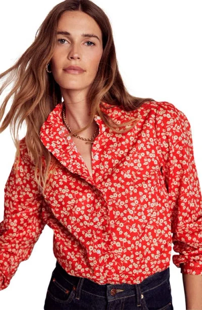 Boden Helena Floral Cotton Button-up Shirt In Red