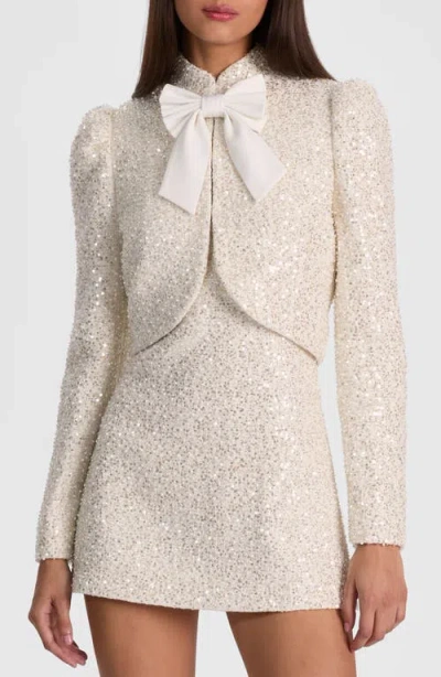 Alice And Olivia Ilaria Embellished Cropped Jacket In White