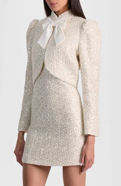 Alice And Olivia Ilaria Embellished Cropped Jacket In White