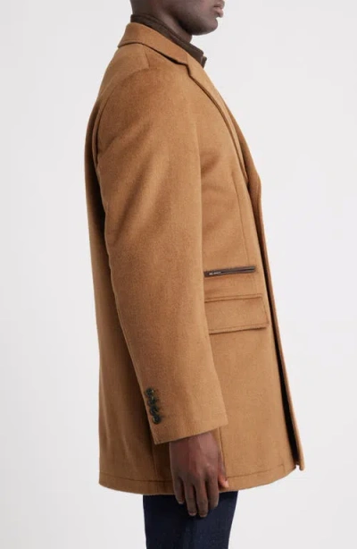 Hart Schaffner Marx Ellington Wool & Cashmere Overcoat With Quilted Faux Suede Bib In Brown