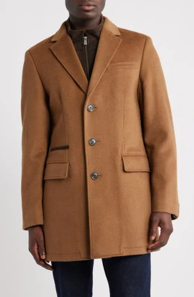 Hart Schaffner Marx Ellington Wool & Cashmere Overcoat With Quilted Faux Suede Bib In Brown
