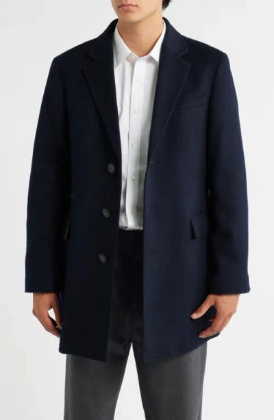 Hart Schaffner Marx Ellington Wool & Cashmere Overcoat With Quilted Faux Suede Bib In Blue