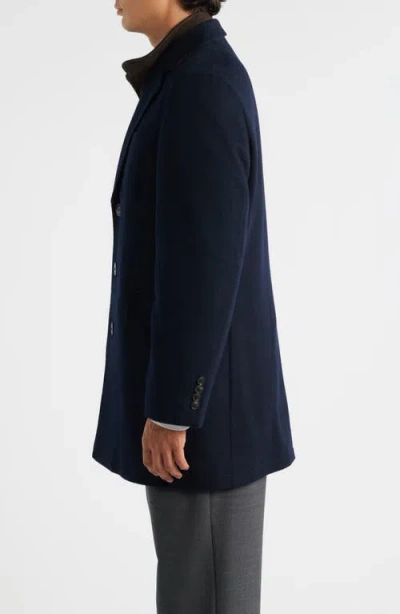Hart Schaffner Marx Ellington Wool & Cashmere Overcoat With Quilted Faux Suede Bib In Blue