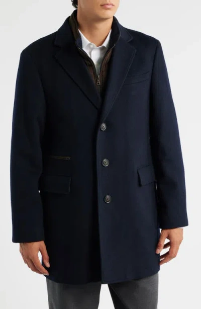 Hart Schaffner Marx Ellington Wool & Cashmere Overcoat With Quilted Faux Suede Bib In Blue