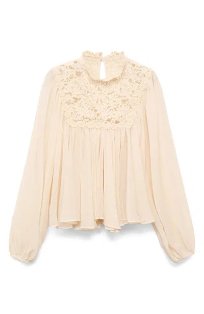 Mango Lace Combination Blouse Ecru In Neutral