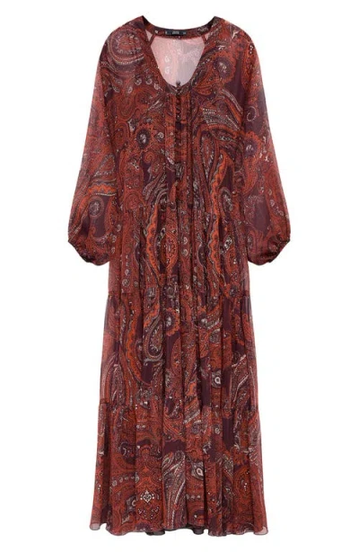 Mango Paisley-print Oversized Dress Russet In Brown