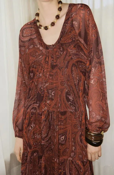 Mango Paisley-print Oversized Dress Russet In Brown
