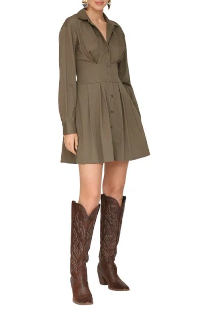 Avec Les Filles Corseted Long Sleeve Shirtdress In Gray