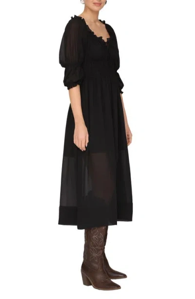Avec Les Filles Ruffle Midi Dress In Black