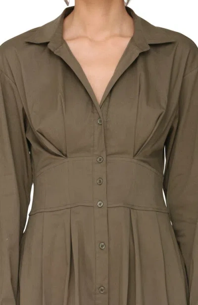 Avec Les Filles Corseted Long Sleeve Shirtdress In Gray