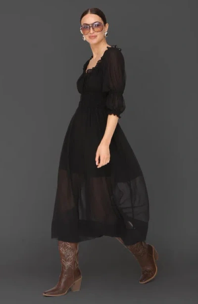 Avec Les Filles Ruffle Midi Dress In Black