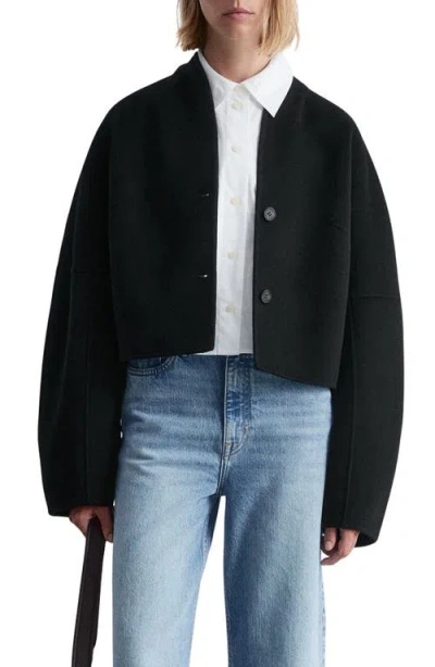 & Other Stories Double Face Wool Blend Crop Jacket In Black