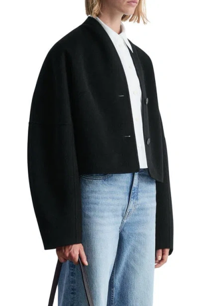 & Other Stories Double Face Wool Blend Crop Jacket In Black
