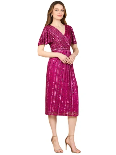 Lara New York Beaded Midi Dress With Flutter Sleeves In Pink