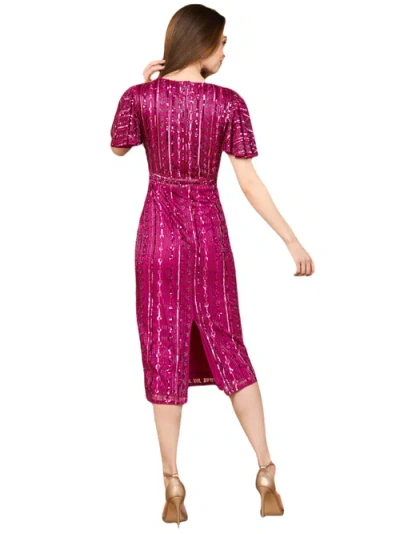 Lara New York Beaded Midi Dress With Flutter Sleeves In Pink