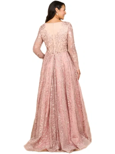 Lara New York Long Sleeve Gown With Overskirt & Illusion Neckline In Pink