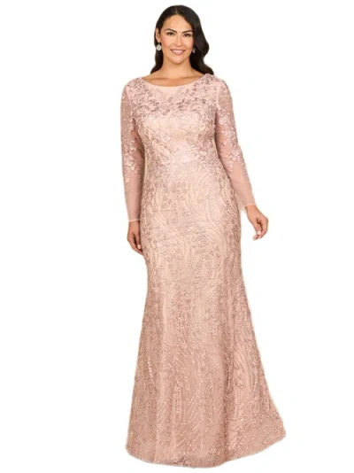Lara New York Long Sleeve Gown With Overskirt & Illusion Neckline In Pink