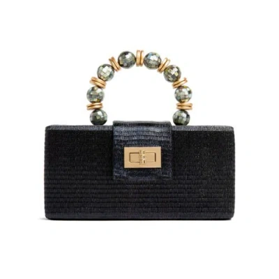Soli & Sun The Serena Clutch With Shell Inlay Bead Handle In Black