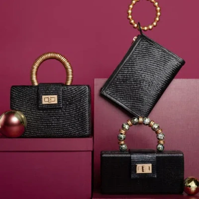 Soli & Sun The Serena Clutch With Shell Inlay Bead Handle In Black