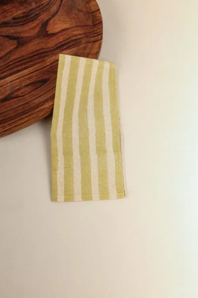 Ninéh Oh! Stripes (lime) Block Print Napkins, Set Of 4 In Multi