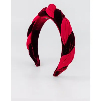 Alexandre De Paris Olympe Velvet Braided Headband In Red