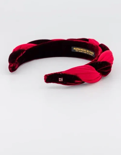 Alexandre De Paris Olympe Velvet Braided Headband In Red