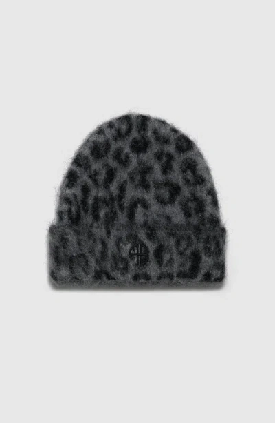 Anine Bing Elia Alpaca-wool Beanie Grey Leopard Pattern In Black