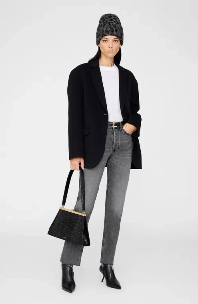 Anine Bing Elia Alpaca-wool Beanie Grey Leopard Pattern In Black