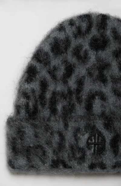 Anine Bing Elia Alpaca-wool Beanie Grey Leopard Pattern In Black