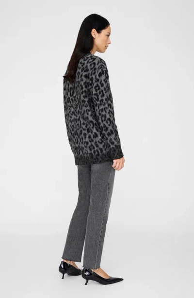 Anine Bing Leopard Print Cardigan Featuring Front Pockets In Gray