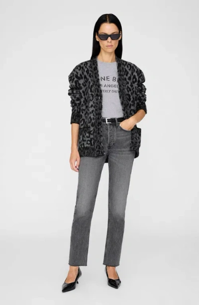 Anine Bing Leopard Print Cardigan Featuring Front Pockets In Gray