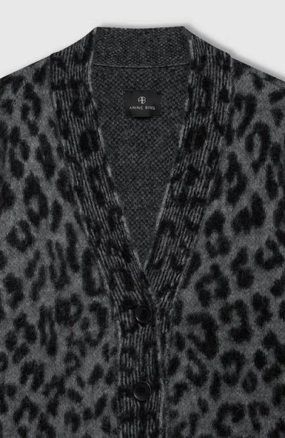 Anine Bing Leopard Print Cardigan Featuring Front Pockets In Gray