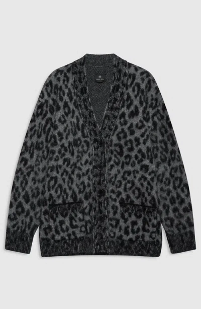 Anine Bing Leopard Print Cardigan Featuring Front Pockets In Gray