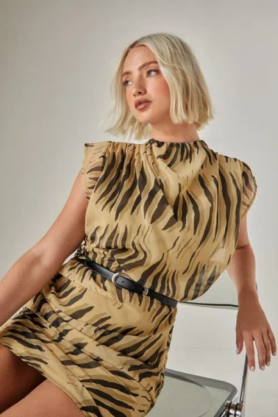 Nasty Gal Chiffon High Neck Ruched Mini Dress In Green