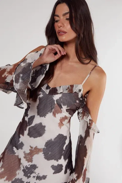 Nasty Gal Cold Shoulder Bias Cut Split Maxi Dress In Multi