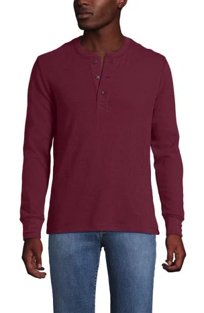 Lands' End Long Sleeve Thermal Waffle Henley In Burgundy