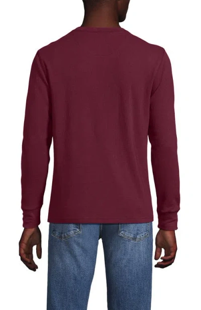 Lands' End Long Sleeve Thermal Waffle Henley In Burgundy