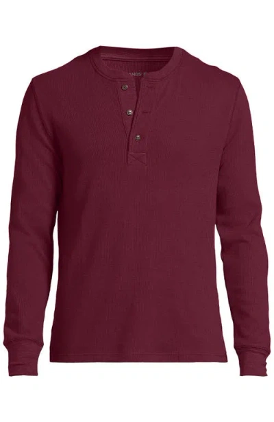 Lands' End Long Sleeve Thermal Waffle Henley In Burgundy