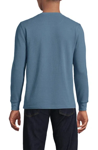 Lands' End Long Sleeve Thermal Waffle Henley In Blue