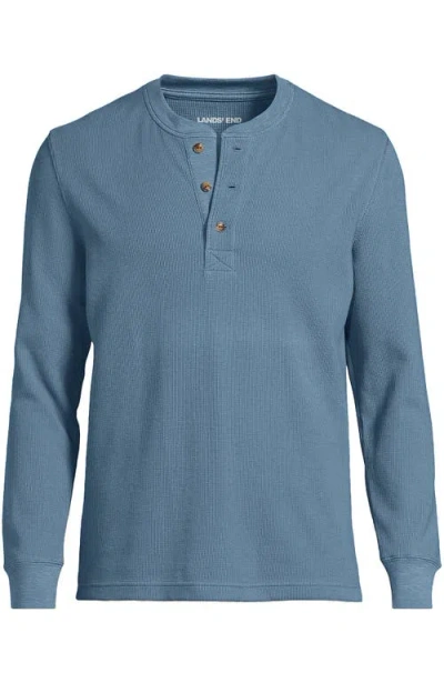 Lands' End Long Sleeve Thermal Waffle Henley In Blue