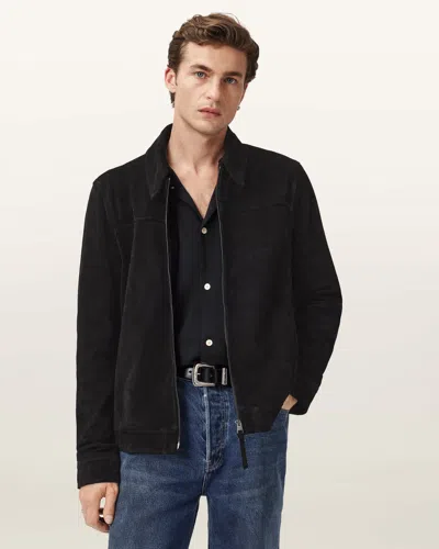 Allsaints Mens Rhone Collared Suede Jacket Black