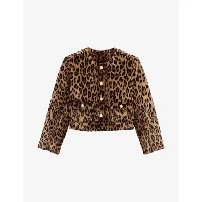 Maje Womens Leopard-print Faux-fur Jacket Big Leopard Print In Animal Print