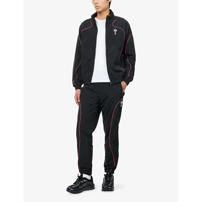 Trapstar Mens Foundation Embroidered-logo Shell Tracksuit Bottoms Black Pink Xs In Black