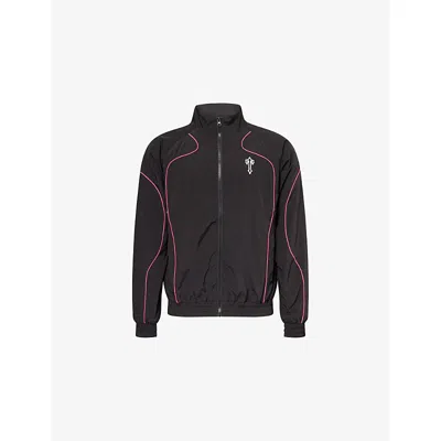 Trapstar Mens Foundation Embroidered-logo Shell Tracksuit Jacket Black Pink Xl In Black